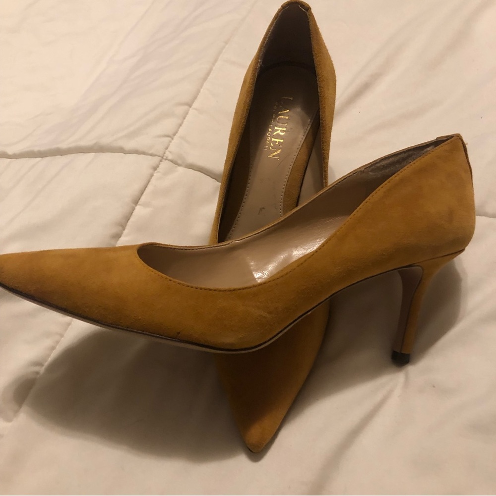 Ralph Lauren Yellow Suede Point-toe Heels